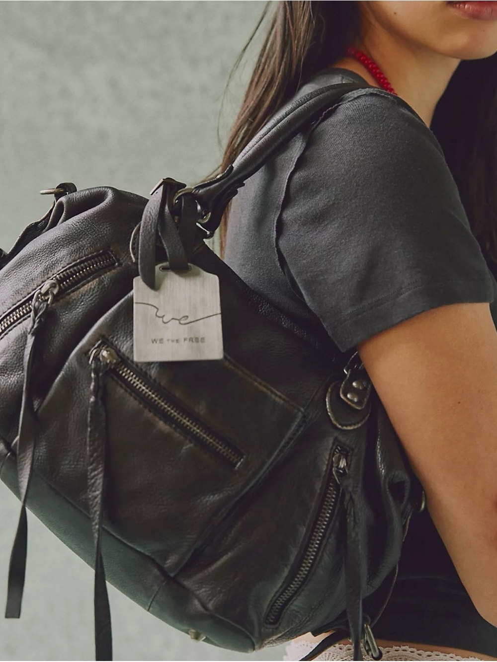 We The Free Black Leather Shoulder Satchel Baby Emerson